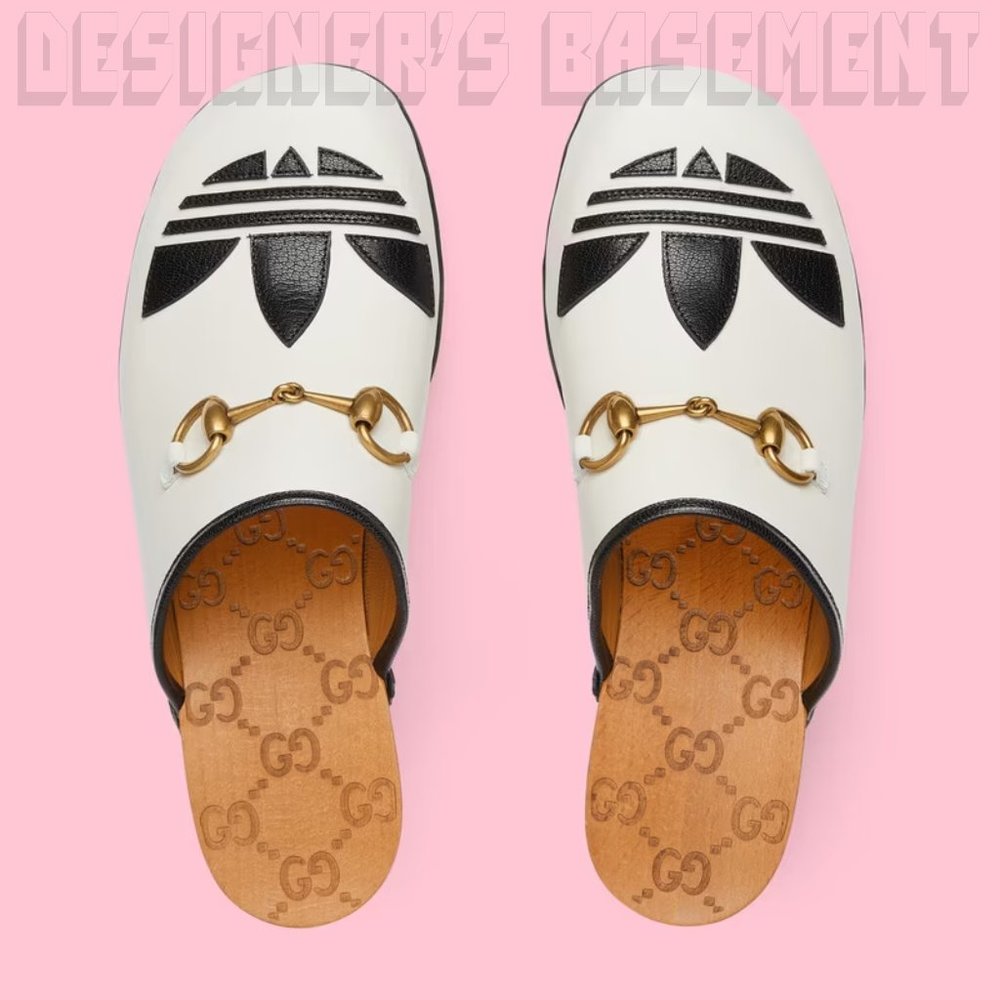 GUCCI x Adidas 37EU- 7US white Leather Trefoil logo GG platform Mule Clogs shoes - Picture 13 of 14